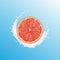 Realistic 3d Vector Illustration. Sliced   grapefruit. Milk juice splash. Colourful citrus background