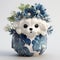 Realistic 3d White Dog With Florals In Vase - Detailed Hyper-realistic Renderings