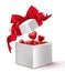 Realistic 3D White Gift Box with Balloon Hearts Inside