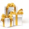 Realistic 3d White Gifts with Colorful Gold Ribbons