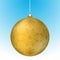 Realistic 3D yellow christmas ball with white reflections