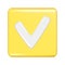 Realistic 3d yellow square shape with check or correct sign. Decorative square button icon, button symbol with check approve icon