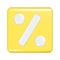 Realistic 3d yellow square shape with percent sign. Decorative square button icon, button symbol with percentage symbol element.