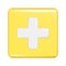 Realistic 3d yellow square shape with plus sign. Decorative square button icon, button symbol with education maths element.