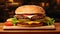 Realistic 8k Burger Image On Wooden Table - Photo-realistic Rendering