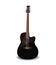 Realistic acoustic guitar. Classic black wooden musical equipment. Electric guitar for design concert card. Musician instrument