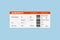 Realistic airline flight ticket boarding pass design template with first class passenger name and barcode. Air travel by