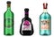 Realistic alcohol drinks in a bottle with different vintage labels. Absent Liqueur Tequila. Vector illustration.