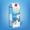 Realistic almond milk carton package. Milk package design isolated template for vegan natural meal. Dairy product for
