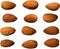 Realistic almond on white background. Organic nutrition healthy food. Isolated vector illustration with almonds. Top view. Vector