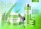 Realistic Aloe vera cosmetics products, bottle with tonic and cream