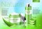 Realistic Aloe vera cosmetics products, bottle with tonic and cream