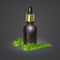 Realistic aloe Vera oil jar on dark background, vector illustration