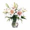 Realistic Animal Portraits: White Lilies In Glass Vase Watercolor Clip Art