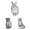 Realistic animals monochrome icons in set collection for design. Wild and domestic animals vector symbol stock web