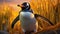 Realistic Animated Penguin On Grass At Sunset