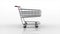 Realistic animated shopping cart at white mirror background. 4K animation with alpha channel.