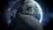 Realistic animation of the moon. The space view of the planet earth