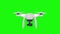 Realistic animation Quadcopter Drone with a Camera on green screen. Delivery Drone Flying with the background in Green