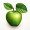 Realistic Apple With Green Leaves On White Background