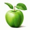 Realistic Apple With Green Leaves On White Background