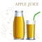 Realistic apple juice in a jar and a glass with a straw