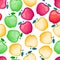 Realistic apples seamless pattern. Different colors are delicious. Vector illustration isolated on white background.