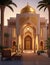 Realistic Arab style villa with realistic professional faade lighting is the subject Generative AI