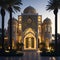 Realistic Arab style villa with realistic professional faade lighting is the subject Generative AI