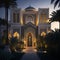 Realistic Arab style villa with realistic professional faade lighting is the subject Generative AI