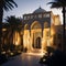 Realistic Arab style villa with realistic professional faade lighting is the subject Generative AI