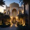 Realistic Arab style villa with realistic professional faade lighting is the subject Generative AI