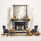 Realistic Architectural Illustration Of Halloween Decorated Fireplace