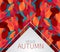 Realistic autumn red and orange leaves over blue background. Fall season banner design with thin typography text.