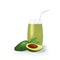 Realistic Avocado Fruit Juice in Glass Straw Healthy Organic Drink Illustration