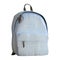 Realistic baby blue backpack isolated on white, close up, mock-up