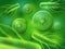 Realistic bacteria and cells. Green microscopic biology or micro nature organisms. Abstract biological cell background vector