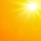 Realistic banner bright orange sky with sun and sunbeams. Vector background