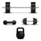 Realistic barbell, dumbbell, sports kettlebell set of objects isolated on white background, metal sports equipment for gym