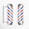 Realistic Barber pole. Two Glass barber shop poles