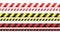 Realistic barricade construction tape. Yellow and red police warning line, danger or hazard stripe, ribbon. Under