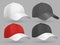Realistic baseball cap black, white and red vector templates