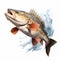 Realistic Bass Fish Jumping: Hyper-detailed Watercolor Illustration