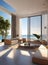 Realistic beachside penthouse: Mediterranean style sunlit beauty.