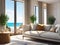 Realistic beachside penthouse: Mediterranean style sunlit beauty.