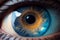 Realistic and beautiful close-up zoom of a human\\\'s blue eye. AI