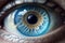 Realistic and beautiful close-up zoom of a human\\\'s blue eye. AI