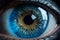 Realistic and beautiful close-up zoom of a human\\\'s blue eye. AI