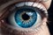 Realistic and beautiful close-up zoom of a human\\\'s blue eye. AI