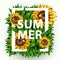 Realistic beautiful grass frame with sunflowers. Flower frame with grass. Summer concept.